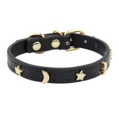 Cute Cat Collar Soft Leather Pet Collars For Small Dog Kitten Puppy Necklace Cat Accessories Star Moon Rivets Decoration XS-M