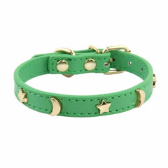 Cute Cat Collar Soft Leather Pet Collars For Small Dog Kitten Puppy Necklace Cat Accessories Star Moon Rivets Decoration XS-M
