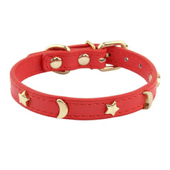 Cute Cat Collar Soft Leather Pet Collars For Small Dog Kitten Puppy Necklace Cat Accessories Star Moon Rivets Decoration XS-M