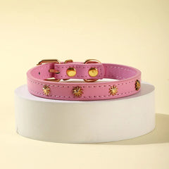 Designers Leather Cat Collar Gold Rivet Kitten Necklace for Cats Small Dog Puppy Accessories Pet Supplies Chihuahua 1.3 CM Width