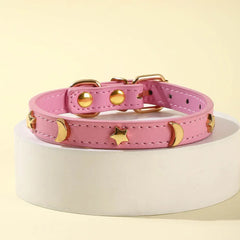 Cute Cat Collar Soft Leather Pet Collars For Small Dog Kitten Puppy Necklace Cat Accessories Star Moon Rivets Decoration XS-M