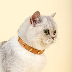 Cute Cat Collar Soft Leather Pet Collars For Small Dog Kitten Puppy Necklace Cat Accessories Star Moon Rivets Decoration XS-M
