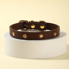 Designers Leather Cat Collar Gold Rivet Kitten Necklace for Cats Small Dog Puppy Accessories Pet Supplies Chihuahua 1.3 CM Width
